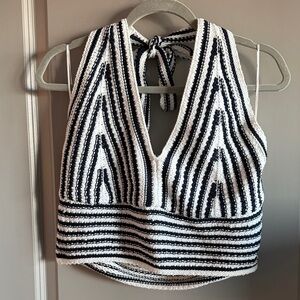 Hollister Navy & White Striped Knit Halter Crop Top